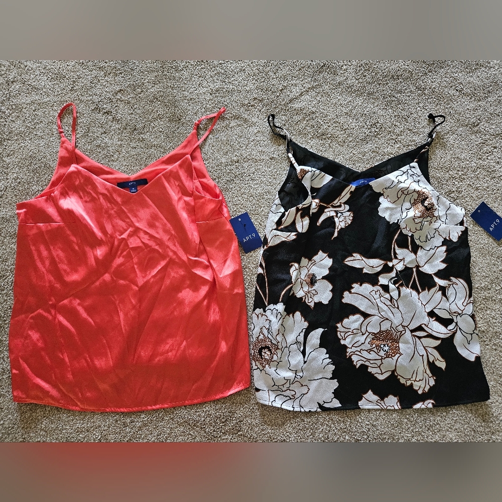 2 Dressy Coral and Black Floral Camisoles